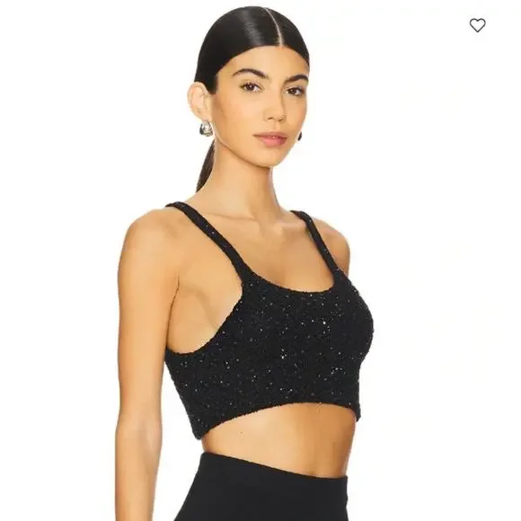 Asta Resort Grace Sequined Crochet Crop Tank Top XS Black NEW NWT - Picture 2 of 13